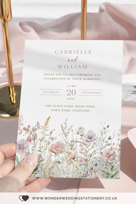 Dusty Pink Wildflower Wedding Invitations Wedding Card Minimal, Pastel Wedding Invitations, Garden Chic Wedding, Wildflower Wedding Invitations, Wedding Invitation Inspiration, Family Engagement, Wedding Invitation Card Design, Wedding Posters, Minimalist Wedding Invitations