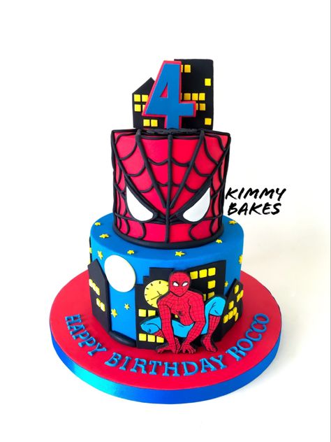 Spiderman Cake Two Tier, 2 Tier Spiderman Cake Birthday, Two Tier Spiderman Cake, Spiderman Themed Cake, Spiderman Theme Cake, Spiderman Birthday Cake, Boss Birthday, Spiderman Theme, 2 Tier Cake