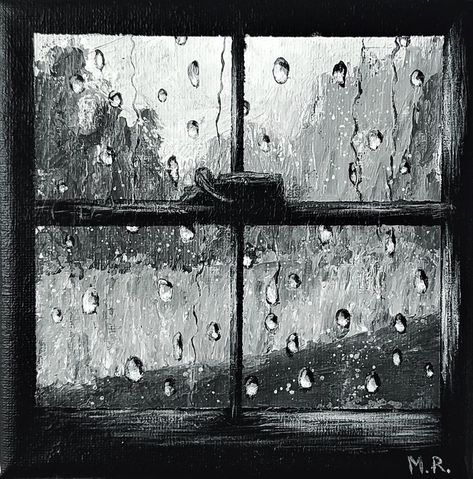 Acrylic Painting On Canvas Rain On The Roof Drawing, Raining Window Drawing, Rain On Window Drawing, Raindrop Sketch, Rain Window Painting, Rainy Window Drawing, Raindrops Painting, Rain Sketch, Rain Drops On Window