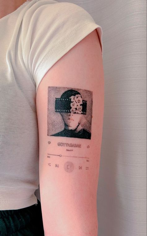 Music Album Cover Tattoo, Spotify Song Tattoo, Spotify Tattoo Ideas, Album Cover Tattoo Ideas, Spotify Code Tattoo, Spotify Tattoo, Album Cover Tattoo, 23 Tattoo, Word Tattoo Ideas