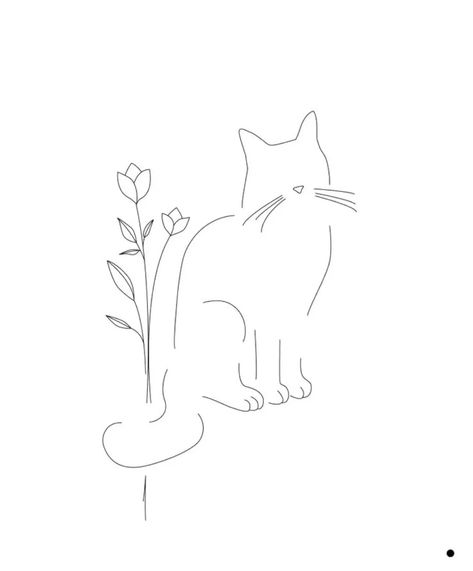 Cat Tattoo Flowers, Cyberciligism Tattoo, Cat Silhouette Tattoos, Cat Outline Tattoo, Silhouette Chat, Kitten Tattoo, Tattoo Wallpaper, Magic Creatures, Cat Tattoo Simple