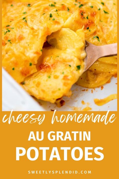 Homemade Au Gratin Potatoes Easy, Potatoes Easy Recipes, Oven Cheesy Potatoes, Homemade Au Gratin Potatoes, Cheesy Au Gratin Potatoes, Au Gratin Potatoes Easy, Cheesy Potato Gratin, Creamy Cheesy Potatoes, Potato Side Dishes Easy