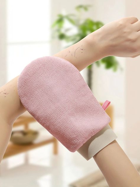 1pc Exfoliating Bath Glove, Pink Bath Exfoliating Mitt For Bathroom | SHEIN South Africa Period Starter Kit, Shower Gloves, Pink Textile, Exfoliating Mitt, Tan Removal, Pink Baths, Exfoliating Gloves, Good Skin Tips, Beauty Routine Tips