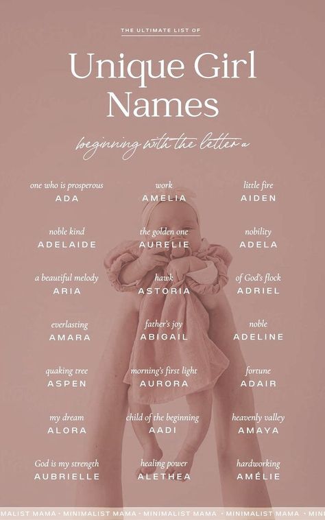 Love pretty baby girl names that are totally uncommon and unique? These beautiful baby girl names starting with the letter a have a total feminine touch while still being totally uncommon (a baby girl names with meaning). Unique Girls Names, Baby Girl Names With Meaning, Hebrew Girl Names, Girl Names List, Sweet Girl Names, Cool Baby Girl Names, List Of Girls Names