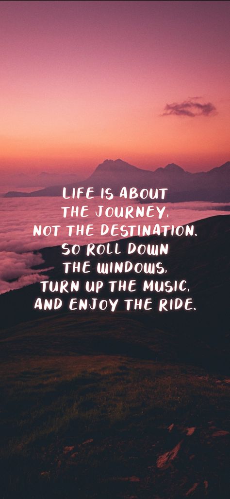 Life is about the journey, not the destination. So roll down the windows, turn up the music, and enjoy the ride. From the Motivation app: https://motivation.app Life Is About The Journey Not The Destination, Life Is A Journey Quote Enjoy The Ride, It’s About The Journey Not The Destination, Enjoying The Journey Quotes, Enjoy The Journey Not The Destination, Destination Quotes The Journey, Life Is A Journey Not A Destination, Enjoy The Ride Quotes, Life Is A Journey Enjoy The Ride