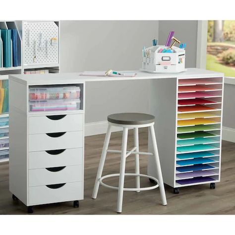 Craft Table With Storage, Craft Tables With Storage, Ikea Crafts, Modular Table, Craft Room Furniture, Dream Craft Room, Craft Room Design, Craft Desk, Scrapbook Room