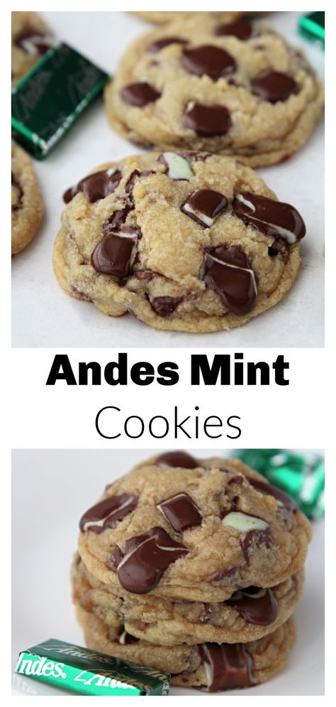 Andes Mint Cookies - Love to be in the Kitchen Andes Chocolate Chip Cookies, Mint Chocolate Cookie Recipes, Andi Mints Cookies, Ande Mint Cookies, Andres Mint Chocolate Cookies, Andies Candies Chocolate Cookies, Andes Candy Recipes, Cookies With Andes Mint Chips, Andes Candy Cookies