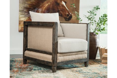 Copeland Accent Chair | Ashley Furniture HomeStore Dark Wood Frame, Hip To Be Square, Fabric Accent Chair, Ashley Furniture Homestore, Furniture Hacks, Exposed Wood, Ashley Furniture, Modern Chairs, Accent Furniture