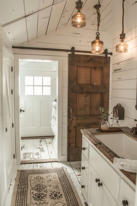 12 Rustic Farmhouse Bathroom Ideas: Embrace Country Charm - My Decor Inspo Farmhouse Interior Design Bathroom, Old Farmhouse Esthetic, Country Farmhouse Bathroom Ideas Rustic, Antique Bathroom Ideas Farmhouse Style, Country Home Bathroom, Country Farmhouse Aesthetic, Country Home Interiors, Country Style Bathroom, Country House Bathroom