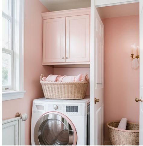 Pink And White Laundry Room, Room Aesthetic Pastel, Laundry Room Aesthetic, Laundry Aesthetic, White Laundry Room, Pink Laundry Rooms, White Laundry Rooms, White Laundry, Pink Inspiration