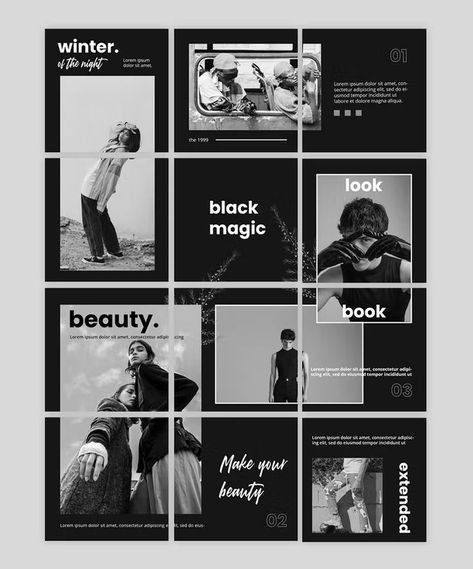 Fashion B&W Instagram Puzzle Template PSD Instagram Profile Template, Instagram Grid Layout, Comunity Manager, Instagram Grid Design, Instagram Puzzle Template, Instagram Design Layout, Instagram Feed Planner, Black And White Instagram, Instagram Feed Layout