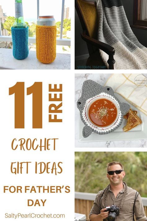 Looking for unique and thoughtful Father's Day gifts? Consider a collection of crochet items that are sure to delight any dad. This set includes a stylish beer cozy to keep his drink cold, a fun shark soup bowl cozy that adds a playful touch to mealtime, a warm and cozy throw blanket perfect for relaxing on the couch, and a selection of beanies to keep him warm in style. Each handmade item adds a personal touch, making these gifts both practical and heartfelt. Crochet Gifts For Grandfather, Things To Crochet For Dad, Men’s Crochet Gifts, Crochet Mens Gifts, Crochet Gift Ideas For Dad, Crochet Gifts For Dads, Easy Crochet Gifts For Men, Dad Crochet Gifts, Crochet Ideas For Dad