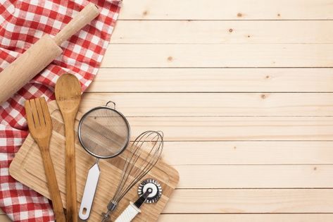 Wooden spoons and other cooking tools wi... | Premium Photo #Freepik #photo #menu #restaurant #kitchen #table Background Kitchen Wallpapers, Cute Cooking Wallpaper, Kitchen Border Ideas, Cooking Template Background, Cooking Aesthetic Background, Cooking Background Design, Cookery Background Design, Cookery Background, Kitchen Tools Wallpaper