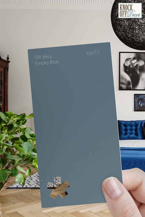 Sw 7604 Smoky Blue, Sw Smoky Azurite, Behr Smokey Blue, Sw Smoky Blue Paint, Blue Painted Interior Doors, Smoky Blue Sherwin Williams Bedroom, Smokey Blue Sw, Smokey Blue Paint Sherwin Williams, Best Dusty Blue Paint Color