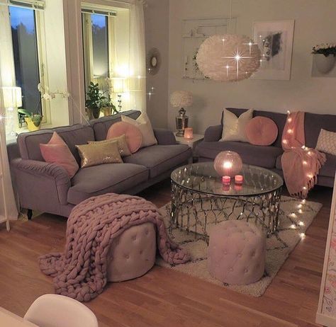 Grey and pink Grey And Pink Living Room Ideas, Grey And Pink Living Room, First Apartment Decorating, Apartment Living Room Design, Dream Apartment Decor, Open Concept Living Room, Pink Living Room, Living Room Decor Cozy, Apartment Decor Inspiration