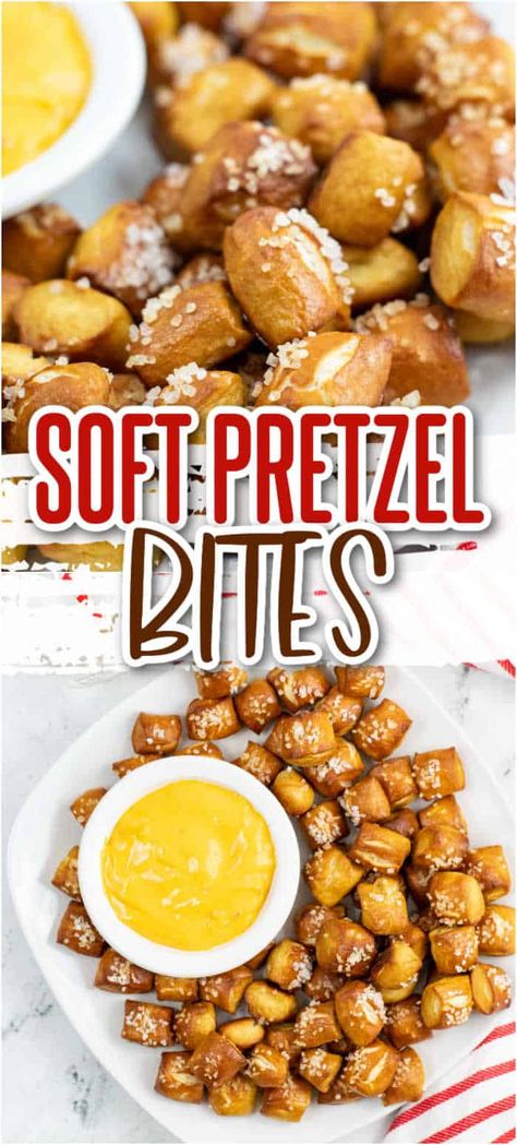 These soft pretzel bites are the perfect snack! Chewy, salty, and perfect for dipping they are great for parties! These easy homemade soft pretzel bites are always a hit with everyone! Diy Pretzels Easy, Simple Pretzel Recipe, Pretzel Topping Ideas, Quick Pretzel Bites, Homemade Mini Pretzels, How To Make Pretzel Bites, Pretzel Bites From Biscuits, Pretzel Bites No Yeast, Biscuit Pretzel Bites