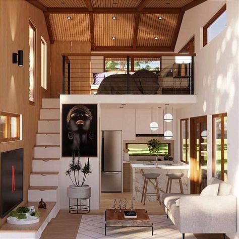 Small Loft House, House With A Loft, House With Loft, Loft Homes, Tiny Loft, Loft House Design, House Plan With Loft, Tiny House Village, Small Tiny House