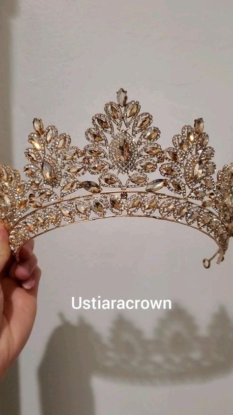 gold crown royal wedding headpiece | Bridal hair accessories, Diy birthday crown, Diy flower crown Quinceanera Crowns Gold, Birthday Crown Diy, Gold Quinceanera Theme, Quinceanera Crowns, Sweet 16 Crowns, Crown Quinceanera, Quince Crowns, Quince Crown, Beauty And The Beast Quince