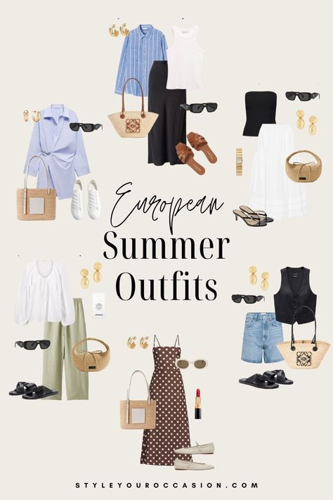 France Inspired Outfit, Cute Fits For Vacation, European Old Money Aesthetic Outfits, Italy Summer 2024 Outfits, Curvy Italian Style, Shein Europe Outfits, Italian Vacation Capsule Wardrobe, Italy August Outfits, London Tourist Outfit Summer