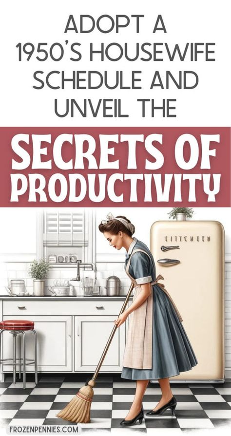 Step back in time and follow the organized routine of a 1950s housewife with our detailed schedule! Discover how to streamline your day for maximum productivity and efficiency, just like the homemakers of yesteryear. From meal planning to cleaning routines, unlock the secrets to managing your home with grace and ease. Embrace the nostalgia and simplicity of the 1950s lifestyle while incorporating modern conveniences. Say hello to a well-run household and goodbye to chaos with this timeless schedule! Cleaning Routine | Housewife Life | Organized Living | Homemaker Schedule Clean House Aesthetic, Decluttering Schedule, Housewife Cleaning, 1950s Lifestyle, Housewife Life, Household Cleaning Schedule, Helpful Products, Homemaker Schedule, 1950s Housewife