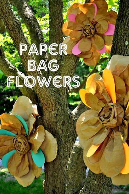 Paper Bag Flowers - Shannanigans Paper Bag Flowers, Paper Bag Crafts, Diy Flores, Folding Origami, Brown Paper Bag, Burlap Ribbon, Brown Paper, Flower Tutorial, Paper Projects