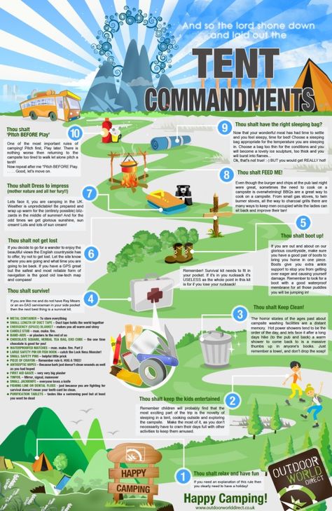 The Tent Commandments Survival Facts, Girl Scout Camping, Scout Camping, Ten Commandments, Camping Glamping, Camping Backpack, Camping Fun, Camping Ideas, Camping Survival