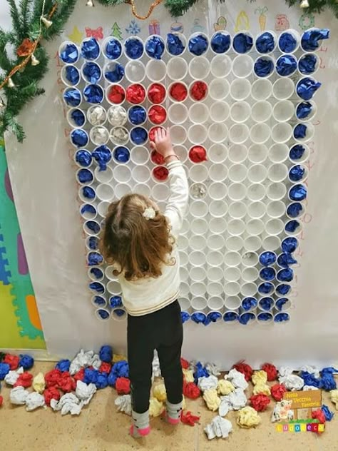 Kindergarten and Mooneyisms: A Wall of Cups (or Foam) and Wads of Tissue Paper Baby Learning Activities, Sensory Room, Wood Projects Diy, Bathroom Remodel Designs, Furniture Plans Free, Toddler Learning Activities, Montessori Activities, Plastic Cups, Preschool Art