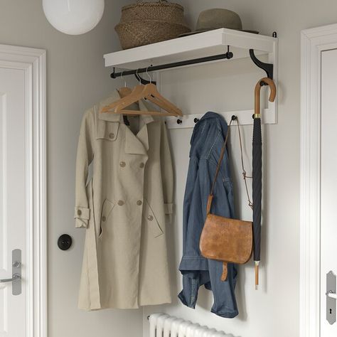 No Hall Closet Solutions, Behind Front Door Coat Rack, Small Coat Storage, Mini Mudroom Entryway Closet, Coat Corner Ideas, Coat Rack Closet, Small Coat Storage Ideas, Coat Hooks Under Stairs, Coat Organization Small Space