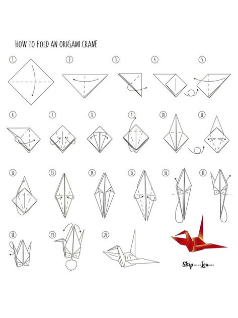 How to fold an origami crane. A fun activity for kids. illustrated printable origami instructions Origami Instructions Step By Step, Printable Origami Instructions, Origami Party, Origami Crane Tutorial, Printable Origami, How To Do Origami, Basic Origami, Origami Birds, Origami Swan