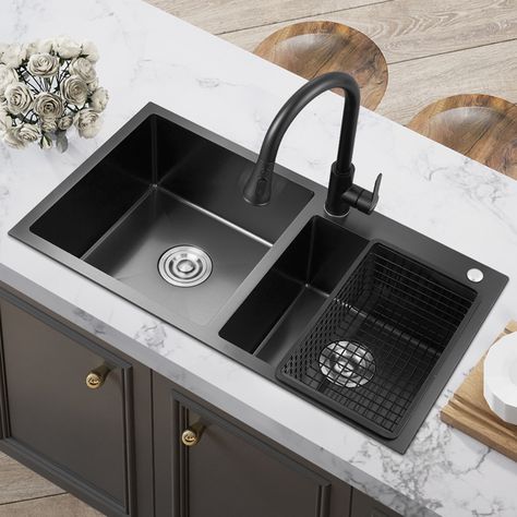 Black Stainless Steel Kitchen Sink Double Bowl Vegetable Washing Sink Black Titanium Technology HM8045 Black Stainless Steel Kitchen, Best Kitchen Sinks, Double Kitchen Sink, Modern Kitchen Sinks, Black Kitchen Sink, Sinks Kitchen Stainless, Kitchen Sink Design, Modern Sink, Kitchen Design Plans