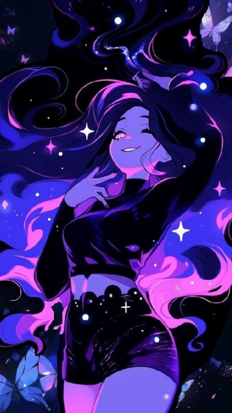 Satyress Art, Mystical Drawing Ideas, Space Hair Drawing, Purple Character Art, Galaxy Hair Drawing, Moody Drawings, Galaxy Character Design, Purple Pfp Aesthetic, Purple Profile Picture