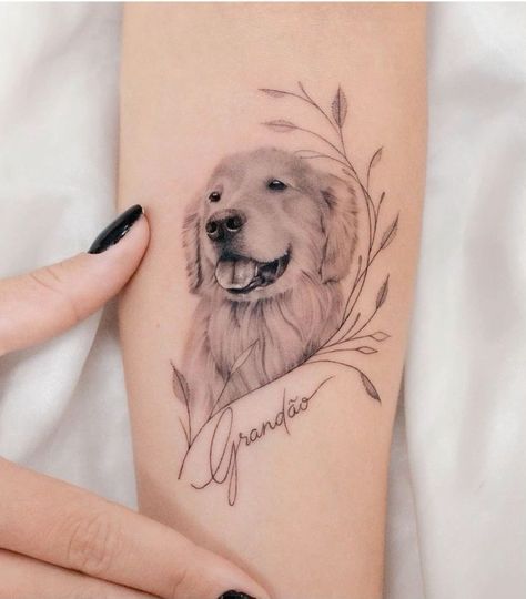 Realistic Dog Tattoo, Gucci Tattoo, Golden Retriever Tattoo, Cat And Dog Tattoo, Tatoo Dog, Pet Memorial Tattoo, Dog Portrait Tattoo, Pitbull Tattoo, Tribute Tattoos