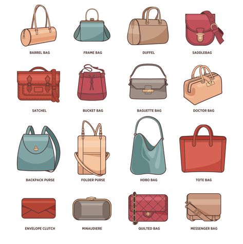 Types of Handbags chart Types Of Bags, Types Of Handbags, Types Of Purses, Bag Styles, Bag Names, Fashion Vocabulary, Unique Birthday, Trendy Handbags, Handbags Affordable