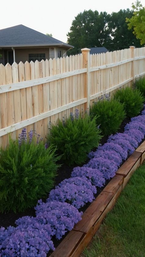 Front Yard Revamp: 15 Creative Landscaping Ideas for Privacy and Beauty - Fads Corner Of Fence Ideas, Landscape Next To Fence, Flowers By Fence, Raised Beds Along Fence Line, Fenced In Front Yard Ideas, Decorative Front Yard Fence, Simple Landscape Backyard, Garden In Front Of Fence, Landscaping Along Fence Front Yard