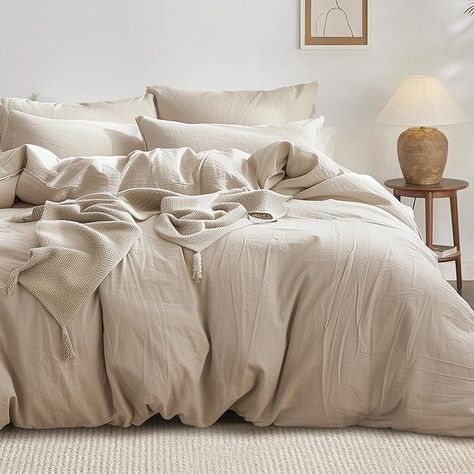 Amazon.com: Bedsure 100% Washed Cotton Duvet Cover Queen - Warm Sand Minimalist Duvet Cover Set Linen Like - 3 Pieces Plain Simple Cotton Duvet Cover Set with 2 Pillow Shams (Warm Sand, Queen, 90"x90") : Home & Kitchen Sand Sheets Bedroom, Tan Duvet, Neutral Duvet Covers, Neutral Duvet, Warm Bedroom Colors, Simple Duvet Cover, Beige Duvet Covers, Duvet Cover Queen, 100 Cotton Duvet Covers