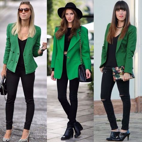 Green Blazer Outfit Fall, Green Blazer Jacket Outfit, Green Blazer Jeans Outfit, Green Blazer Outfit Night Out, Green Blazer Outfit Winter, How To Wear A Green Blazer, Kelly Green Blazer Outfit Work, Coloured Blazer Outfit, Emerald Green Blazer Outfits For Women