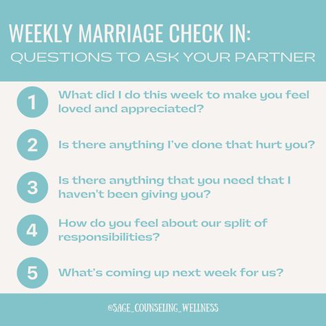 Weekly marriage check-in! Asking yourself these questions can help strengthen your marriage😊🌸 Send to someone who would appreciate this post. 

#marriagegoals#marriagequotes#healthyrelationships#relationshiphelp#marriagequotes#marriagelife#loveadvice#relationships101#couplescounseling#premaritalcounseling Check In Questions, Premarital Counseling Questions, Communicate Your Needs, Marriage Meeting, Couples Therapy Worksheets, Strengthen Your Marriage, Love Is A Verb, Premarital Counseling, Loving Relationships