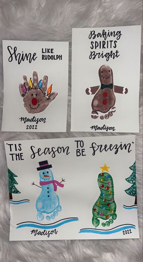 Preschool Canvas Art Ideas Christmas, Snowmen Footprint Art, Kids Christmas Hand And Footprint Crafts, Snowman Crafts For Infants, Christmas Themed Crafts For Toddlers, Infant Room Christmas Decorations, Christmas Art Ideas For Babies, Winter Weather Art For Toddlers, Christmas Hand And Footprint Crafts