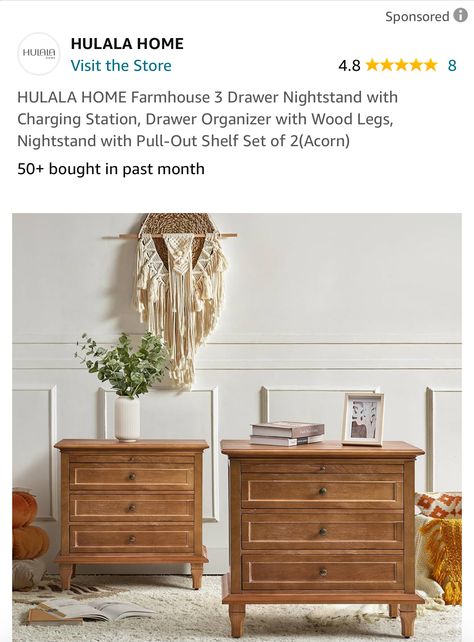 Su Casa Design, Nightstand With Charging Station, 3 Drawer Nightstand, Drawer Organisers, Wood Legs, Drawers, New Homes, Farmhouse, Shelves