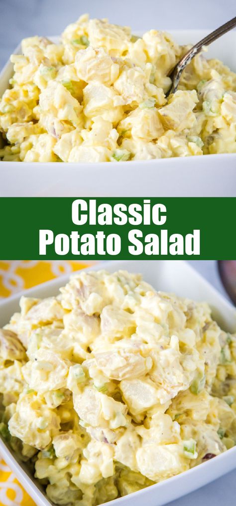 Classic Potato Salad - a homemade potato salad that is just like mom used to make.  Super creamy, tangy, easy to make and the perfect addition to any summer meal! Famous Potato Salad, Diy Potato Salad, Loaded Potato Salad Recipe Easy, Best Potato For Potato Salad, Potato Salad Hellman’s, Potato Salad Recipe Classic, Potato Salad Dressing Homemade, Easy Homemade Potato Salad, Potato Salad For 30 People