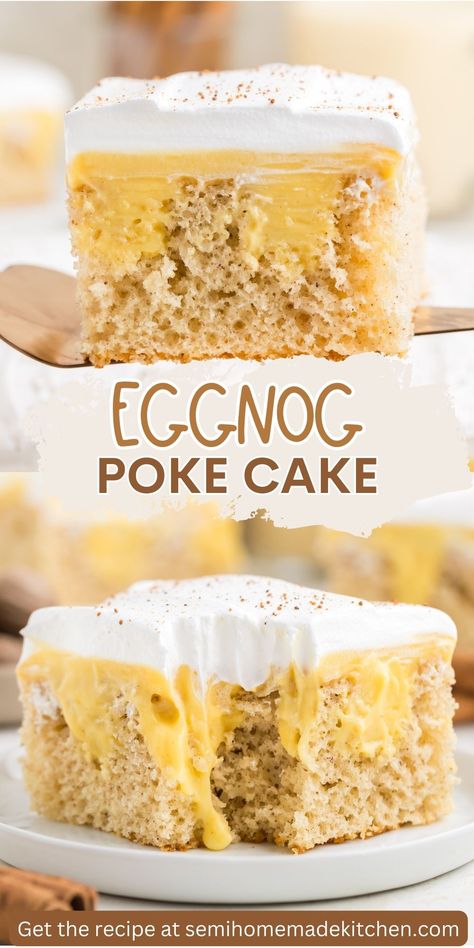 Craving a show-stopping dessert for the holidays? Look no further! Our Eggnog Poke Cake recipe is the ultimate sweet treat, blending the nostalgia of eggnog with a delightful cake. Get ready to impress your guests. Eggnog Poke Cake, Eggnog Pudding, Eggnog Dessert, Eggnog Cake, Creamy Eggnog, Poke Cake Recipe, Christmas Dessert Table, Sweet Bakes, Poke Cake Recipes