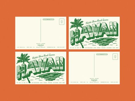 Waikiki Shore Beach Service - Illustrated postcards by Philippa Vernals Hawaii Postcard, Business Card Design Creative, Graphic Design Blog, Illustration Branding, Postcard Art, Unique Business Cards, Postcard Design, Business Cards Creative, Card Illustration