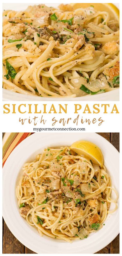 Anchovie Pasta Recipes, Authentic Pasta, Sardine Fillet Recipes, Recipes For Sardines, Hidden Sardine Recipes, Pasta With Fish Recipes, Italian Sardine Recipe, Sardines Recipe, Sardine Dinner Recipes