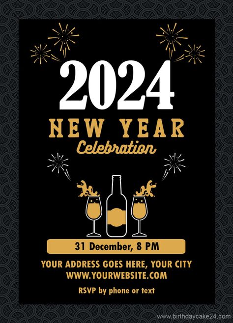 Happy New Year 2024 Invitation Card With Champagne New Year Invitation Card, 2023 Invitation, New Year Invitation, New Year's Drinks, 2024 Images, Invitation Text, Happy New Year 2024, Card Invitation, Invitation Card Design