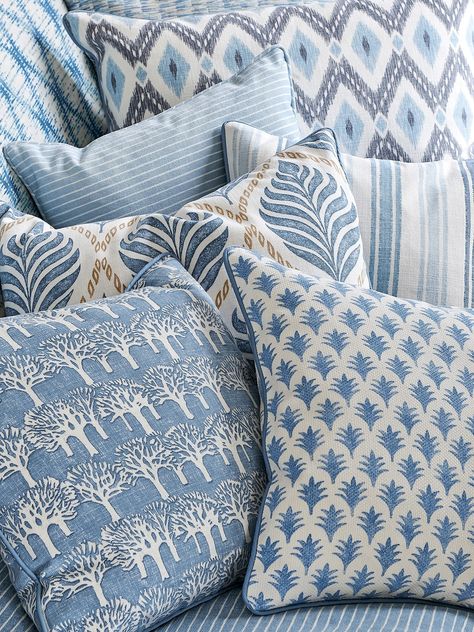 Jane Churchill, Blue And White Pillows, Blue White Decor, Design Library, Bedding Pillows, Design Room, Blue Cushions, Blue Decor, White Pillows