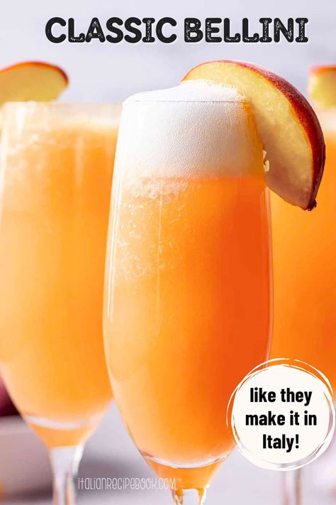 This peach bellini cocktail is the perfect combination of fruity, bubbly, low-alcohol cocktail perfect for the crowd. It's one of Italian favorite low-alcohol cocktails you can sip all summer long! Authentic, easy peach bellini made with only 2 ingredients. A MUST-TRY!rn Bellini Recipe Easy, Peach Cocktail Recipe, Bellini Cocktail Recipes, Peach Bellini Recipe, Peach Bellini Cocktail, Italian Aperitivo, Bellini Cocktail, Bellini Recipe, Peach Cocktail