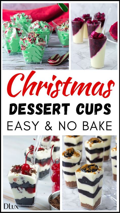 No Bake Mini Desserts, Christmas Dessert Cups, Mini Desserts For Parties, Dessert Cups Easy, Christmas Party Desserts, Impressive Christmas Dessert, Easy Holiday Desserts Christmas, Holiday Dessert Recipes Easy, No Bake Christmas