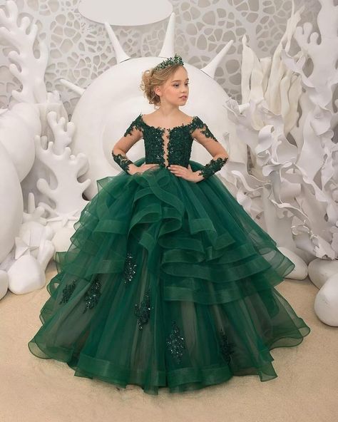 Amazon.com: PAVERJER Long Sleeve Flower Girl Dresses Ruffle Lace Applique Beaded Princess Pageant Dress Tulle Long Party Gown : Clothing, Shoes & Jewelry Pageant Dress, Flower Girl Dress, Girl Dresses, Girl Dress, Ball Gown, Appliques, Flower Girl, Flower Girl Dresses, Lace