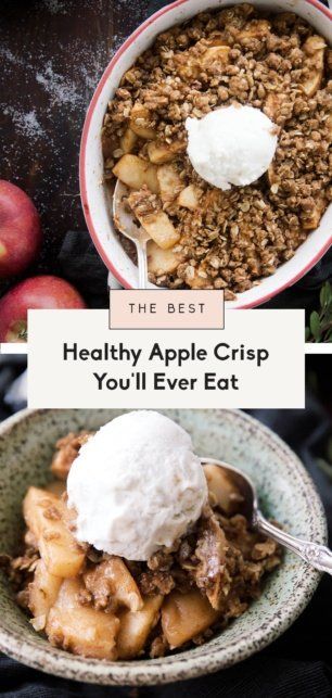 Healthy Apple Crisp Recipe, Apple Crisp Recipe Healthy, Healthy Apple Crisp, Bean Ice Cream, Pecan Topping, Apple Crisp Recipe, Apple Crisp Recipes, Vanilla Bean Ice Cream, Healthy Apple