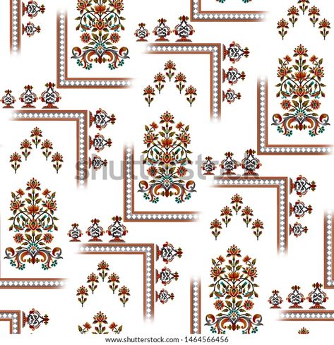 Seamless Beautiful Mughal Floral Geometric Pattern: Stockillustration 1464566456 | Shutterstock Unicorn Pixel Art, Mughal Patterns, Mughal Jewelry, Floral Geometric Pattern, Art Vector Illustration, African Pattern Design, Ajrakh Prints, Textile Prints Design, Borders Design